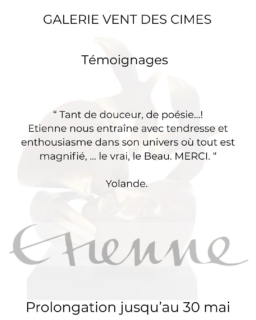 [ TÉMOIGNAGES ] 

📝Vos mots sur cette exposition en Hommage à Étienne… 

🎨 Exposition prolongée jusqu’au 30 mai 

📩 info wwww.galerie-ventdescimes.com

#expo #etiennesculpteur #connaissancedesarts #artensionmagazine #artgalleries
