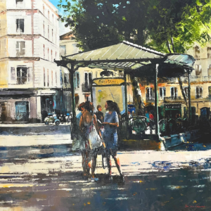 Sous les arbres des Abbesses à Montmartre