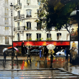 Paris, place Blanche sous les gouttes