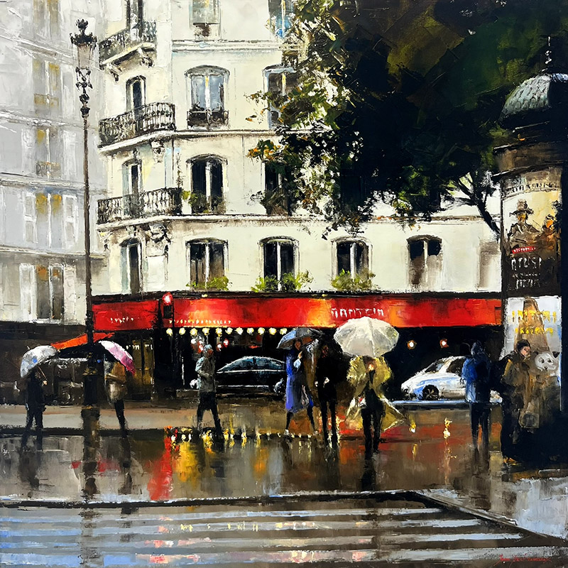 Paris, place Blanche sous les gouttes